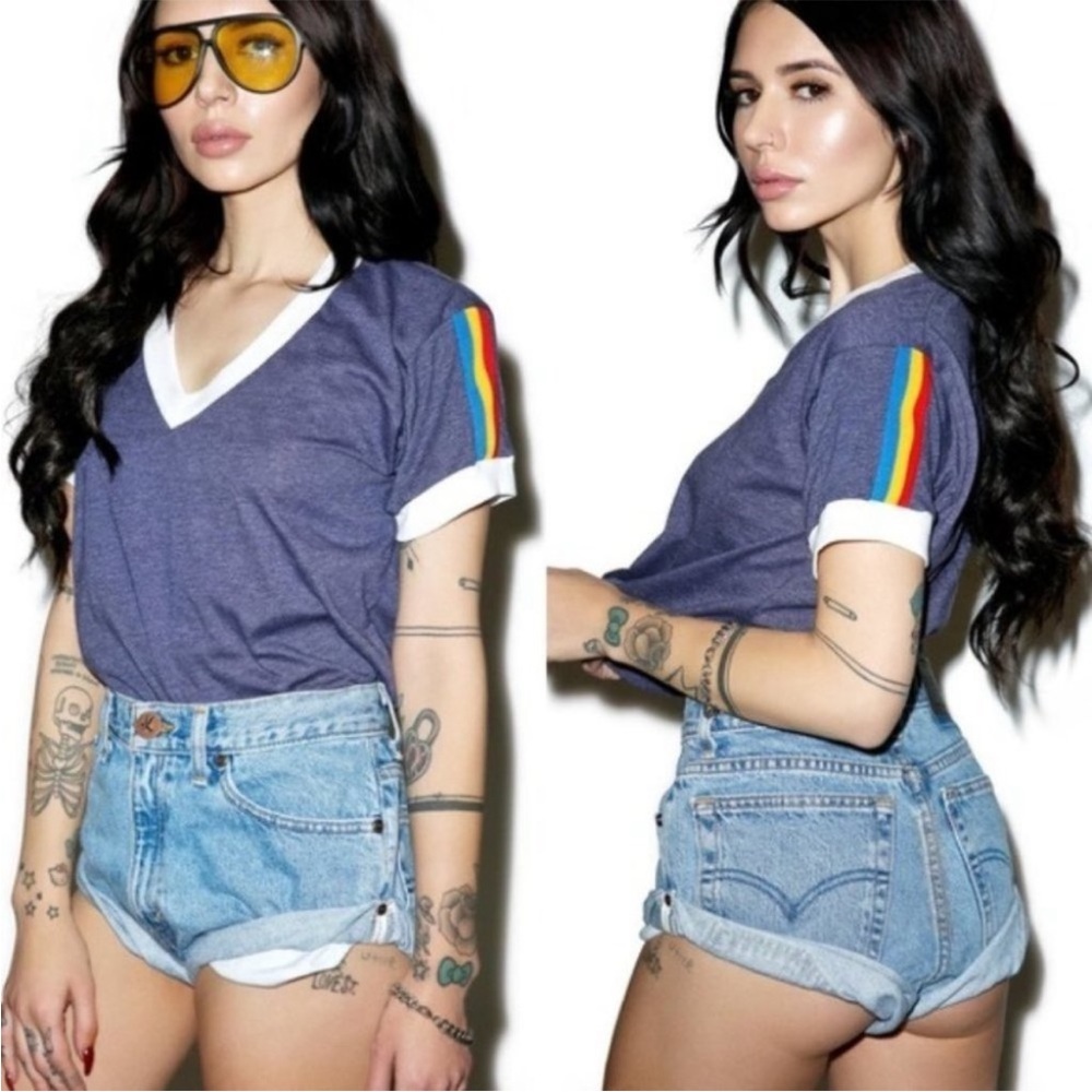 One Teaspoon Hendrixe Light Vintage Wash Bandit Rolled Cuff Denim Shorts XXS